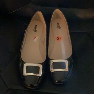 Black flats size 10 with gold buckle
